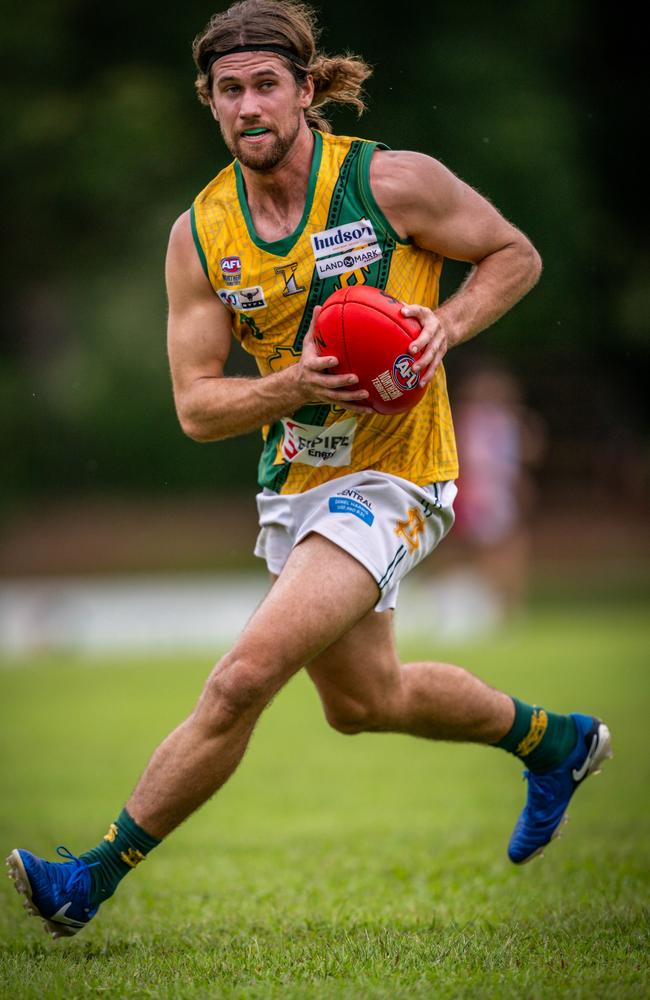 Connor West playing for St Mary's in the 2024-25 NTFL season. Picture: Patch Clapp / AFLNT Media