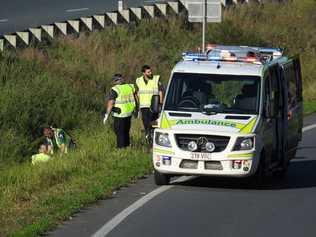 Motorbike crash on the Warrego Highway earlier this year. Picture: Leigh Grainger