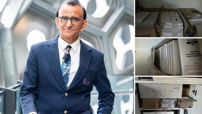 Cocoon ‘corporate strategist’ Zaffar Khan (left) and boxes of blank doctors’ prescription pads were kept in this unlocked cupboard in an open plan office at Cocoon’s headquarters.