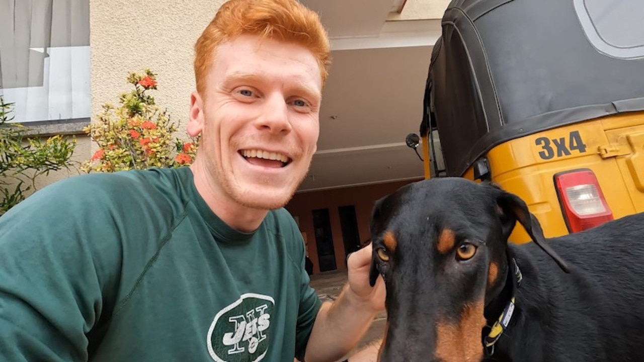 Ryan Magee is being accompanied by his rescued Doberman Patti on the 55,000km journey. Photo: Ryan Magee