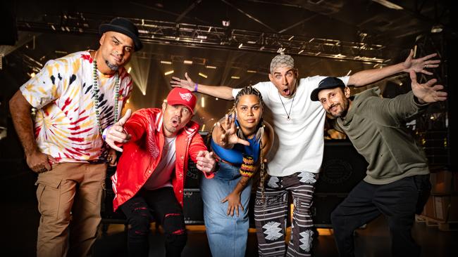 N’fa Jones from 1200 Techniques, MC Bliss from Bliss n Eso, Barkaa, and MC Eso and DJ Izm from Bliss n Eso are celebrating 50 years of hip-hop. Picture: Chris Pavlich