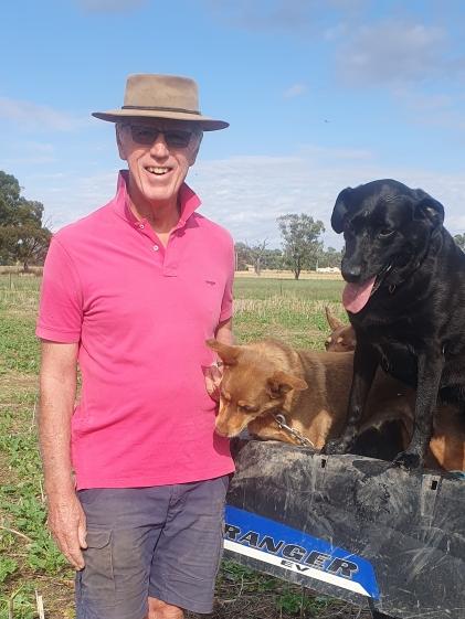 Agronomist Tim Paramore from Walla Walla with his dogs Jac and Bess.