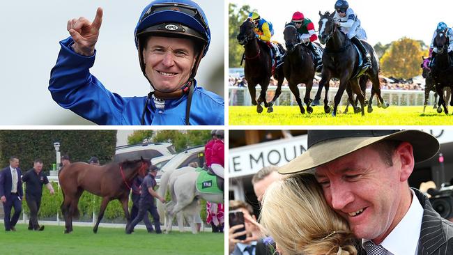 Some of the most memorable moments of 2024 involved (clockwise from top left) James McDonald, Overpass, Ciaron Maher and Jamie Kah and Think About It.