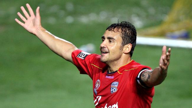 Travis Dodd celebrates scoring a goal during an Adelaide United v Wellington Adelaide Phoenix match. Picture: News Corp