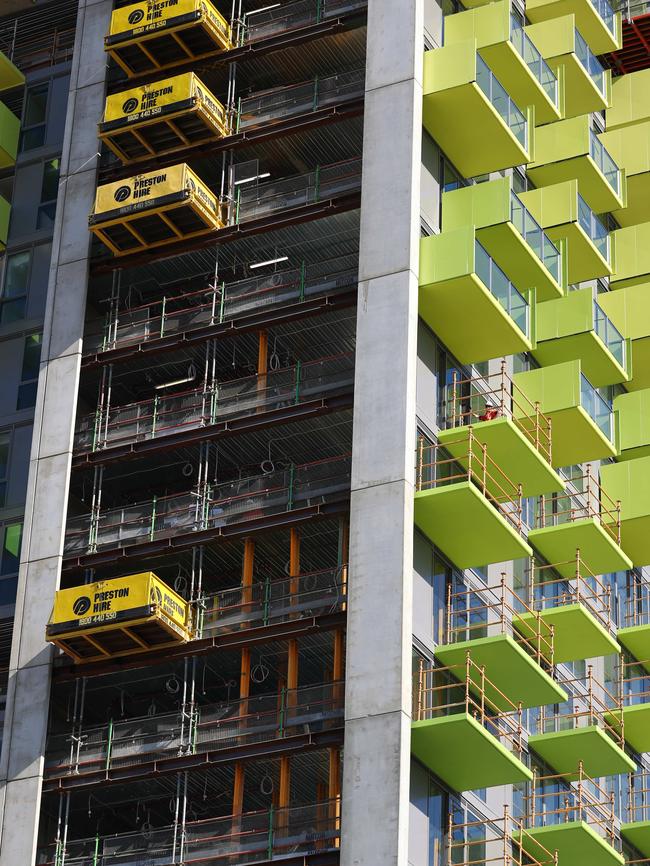 Builders of the Kodo apartments tower installed more than 1000 props to support the structure because of cracking to two concrete columns. Picture: Tait Schmaal