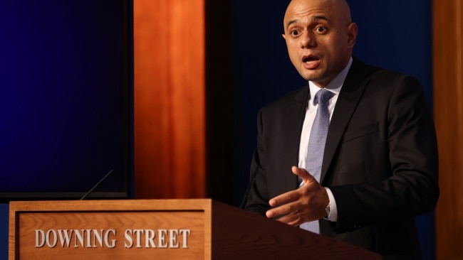 Britain's Health Secretary Sajid Javid says the alarming analysing put forward by SAGE has meant reintroducing restrictions cannot be ruled out. Picture: Tom Nicholson-WPA Pool/Getty Images
