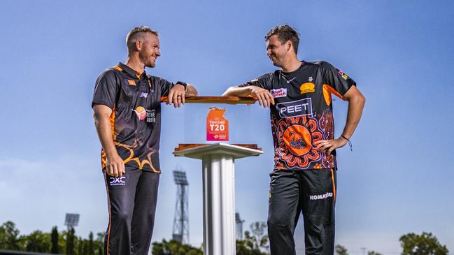 D'Arcy Short and Jhye Richardson ahead of the Top End Series opener. Picture: NT Cricket / Patch Clapp