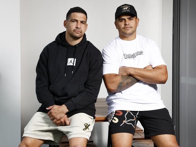 South Sydney stars Cody Walker and Latrell Mitchell were in Moree last month. Picture: Richard Dobson