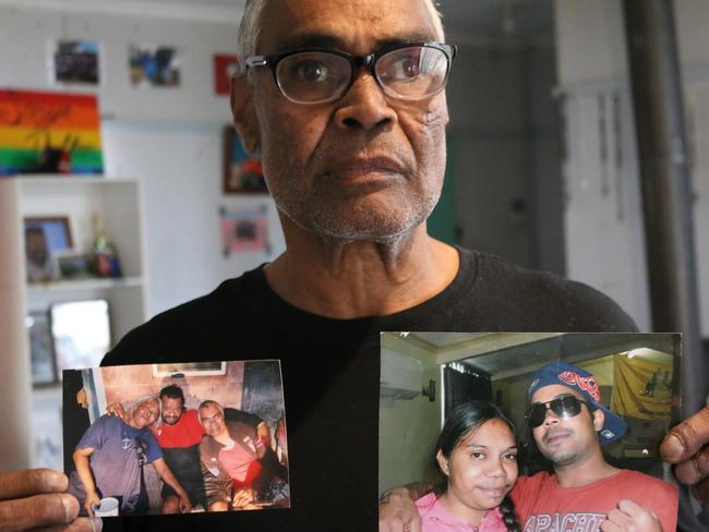 Dying Rose podcast - Lasonya Dutton - Keith Dutton holds up photos of Lasonya and her brother Keith Jnr and other families members.  Picture: Dijana Damjanovic