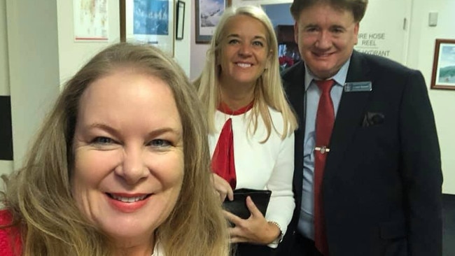 Sheena Hewlett, who is helping for the ALP candidate for Redlands Kim Richards, centre, with Redland councillor Lance Hewlett.