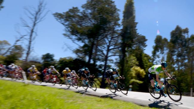 Chris Froome leads teammates down a descent during stage three of the Herald Sun Tour.