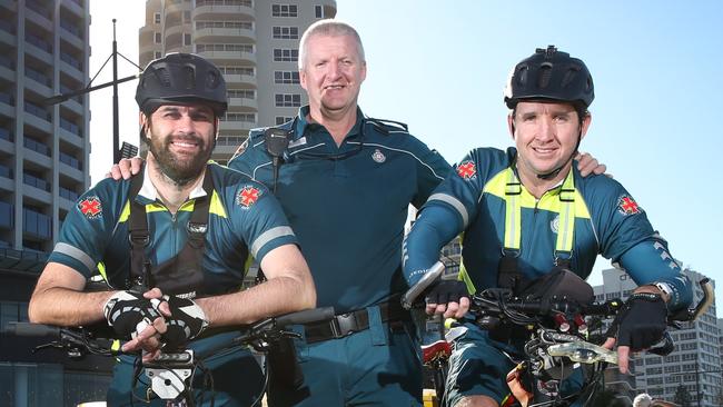 Paramedics Ian Procter and Shane McEvoy with Operations Supervisor Bill Houghton. Picture: Glenn Hampson.