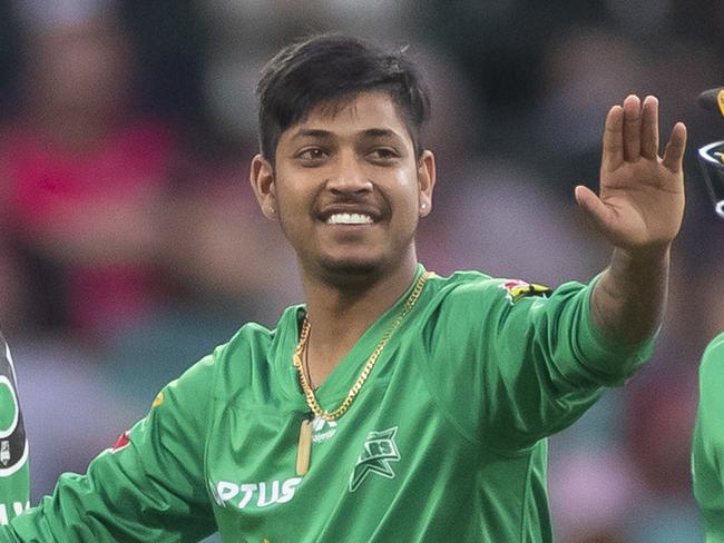 Sandeep Lamichhane of the Stars celebrates after taking the wicket of Josh Philippe of the Sixers during the Big Bash League (BBL) cricket match between the Sydney Sixers and Melbourne Stars at the SCG in Sydney, Monday, January 20, 2020. (AAP Image/Craig Golding) NO ARCHIVING, EDITORIAL USE ONLY, IMAGES TO BE USED FOR NEWS REPORTING PURPOSES ONLY, NO COMMERCIAL USE WHATSOEVER, NO USE IN BOOKS WITHOUT PRIOR WRITTEN CONSENT FROM AAP