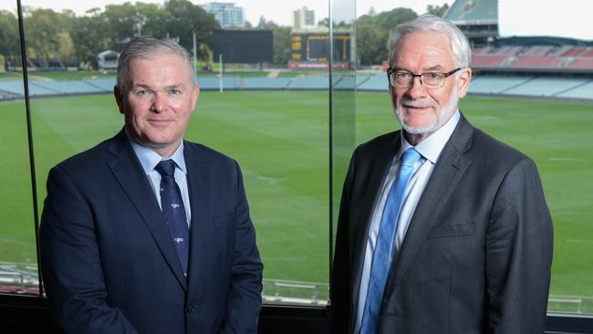 Santos CEO Kevin Gallagher, left, and chair Keith Spence were forced to defend pay policies at its 2022 AGM.