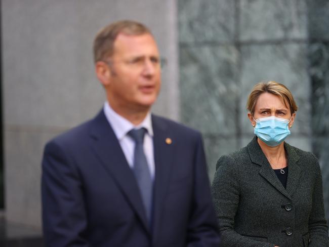 Australian Government Deputy Chief Medical Officer, Professor Michael Kidd and Deputy Chief Medical Officer Dr. Sonya Bennett at Parliament House in Canberra. Picture: NCA NewsWire/Gary Ramage