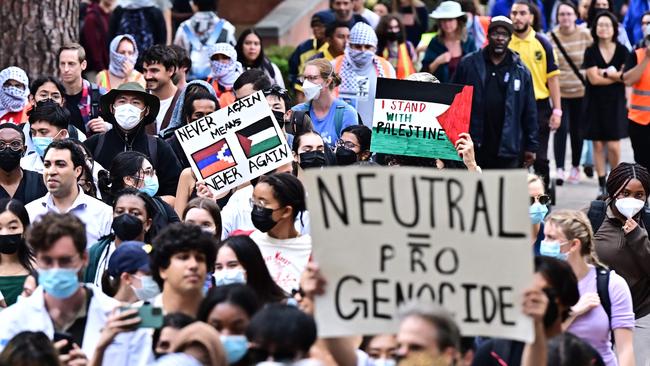 Students participate in a "Walkout to fight Genocide and Free Palestine" at Bruin Plaza at UCLA (University of California, Los Angeles) on October 25, 2023. Picture: Frederic J. Brown/AFP