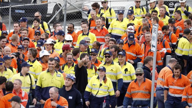 Workers on the M4 have walked off-site this morning in Homebush. Picture: Chris Pavlich 