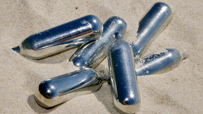 Canisters of ­nitrous oxide gas — also known as nangs or bulbs.