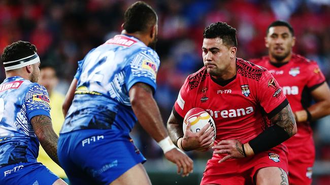 Andrew Fifita of Tonga on the charge.