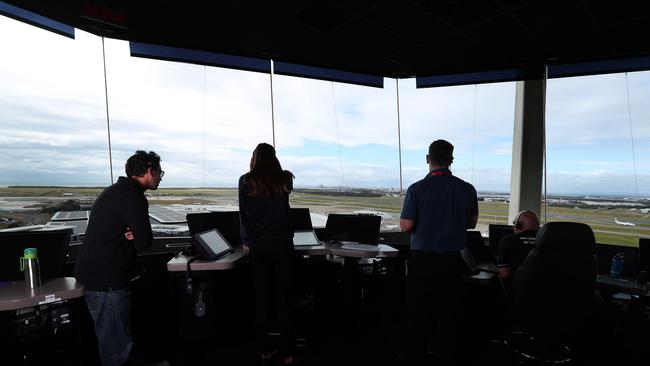 The air traffic control tower overlooking the domestic terminal at Brisbane Airport. Picture: Tara Croser