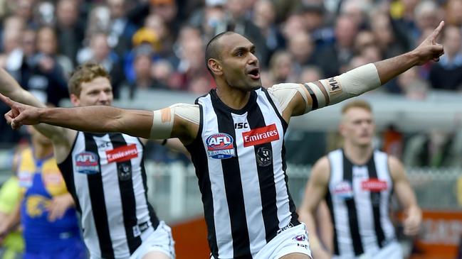 Travis Varcoe celebrates his first-quarter goal. Picture: Nicole Garmston