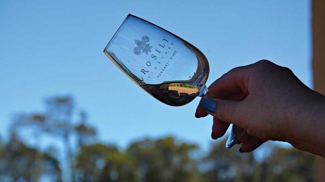 Tasting wine at Rosily winery in the Margaret River region in Western Australia. Picture: Rae Wilson