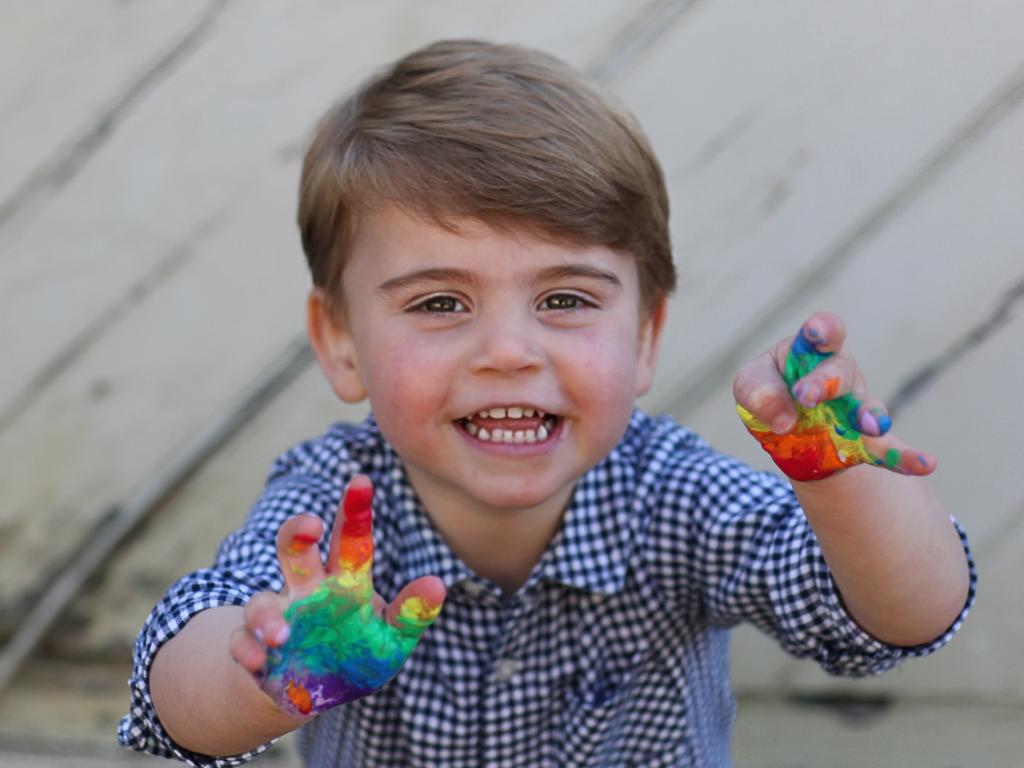 Prince Louis paints a rainbow with watercolours. Picture: The Duchess of Cambridge/Kensington Palace via Getty Images