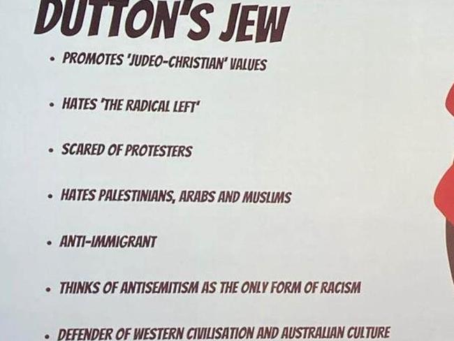 Footage from a QUT event showed Sarah Schwartz, who leads the controversial left-wing Jewish Council of Australia, speaking about “Dutton’s Jew”, accusing the Opposition Leader Peter Dutton of politicising the Jewish community.