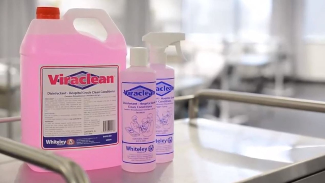 The hospital grade disinfectant. Picture: YouTube/Whiteley Corporation