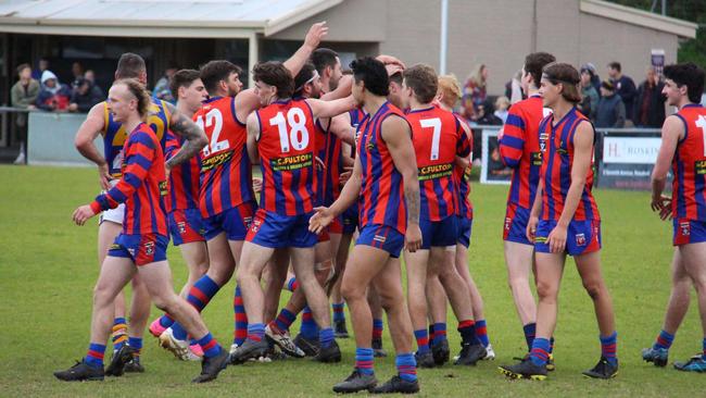 Rye players get around Adam Kirkwood in the last round. Picture: Facebook