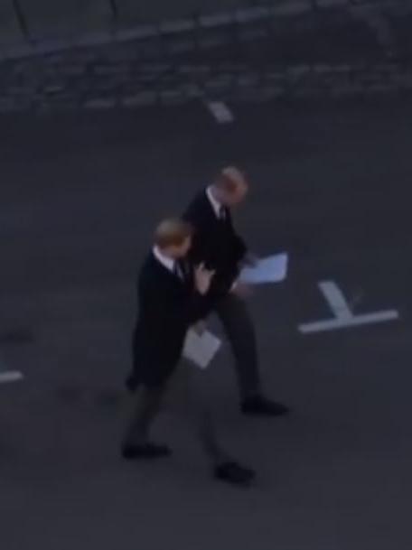 Will and Harry are seen chatting after Philip's funeral service. Picture: 7 News