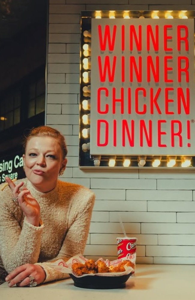 Sarah Snook celebrates her Tony Award win with chicken fingers at Raising Canes. Picture: Instagram