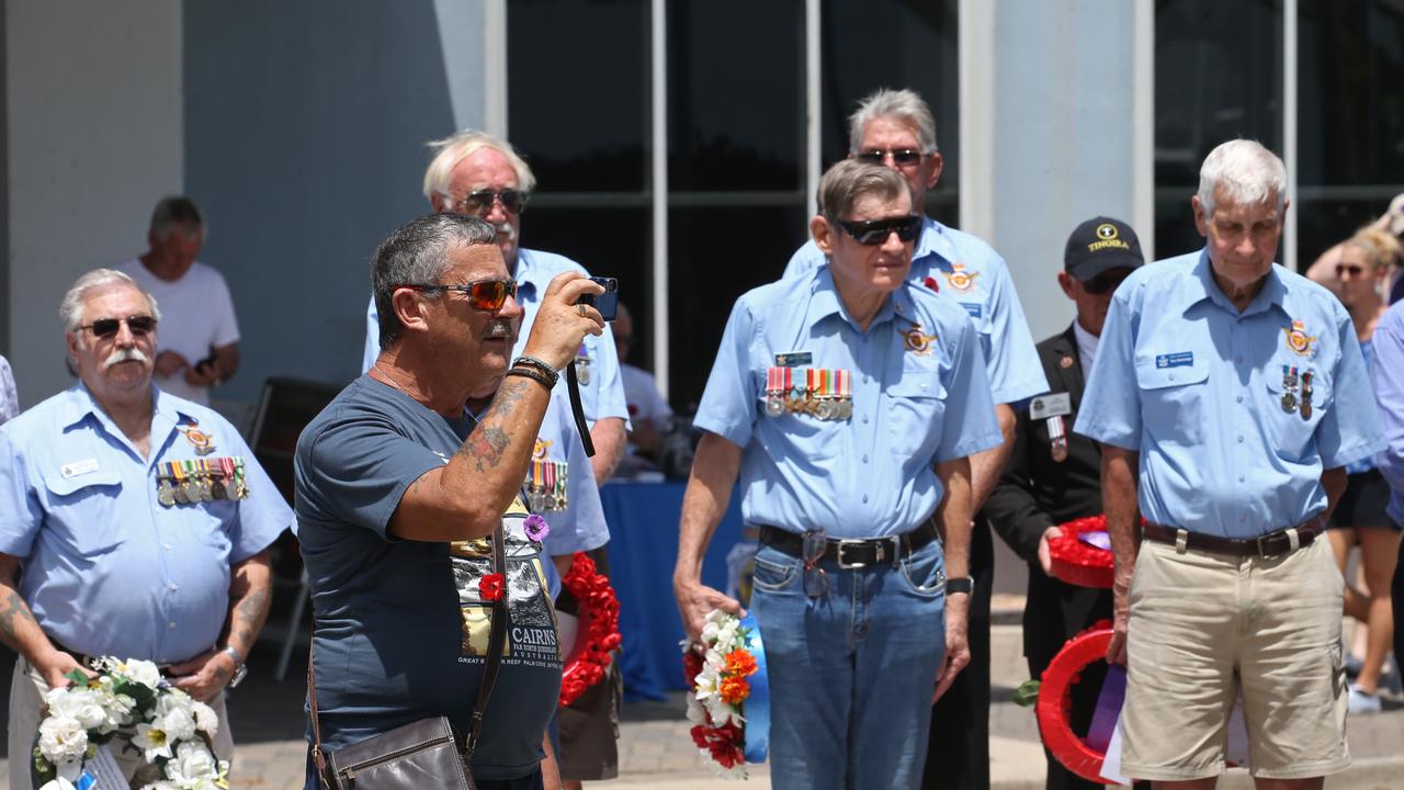 War veteran attend the Remembrance Day commemorations at the Cairns Cenotaph PICTURE: ANNA ROGERS