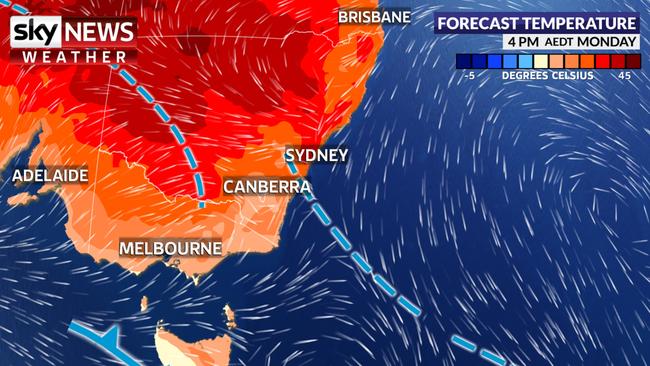 Sydney will remain hot on Monday. Picture: Sky News Weather.