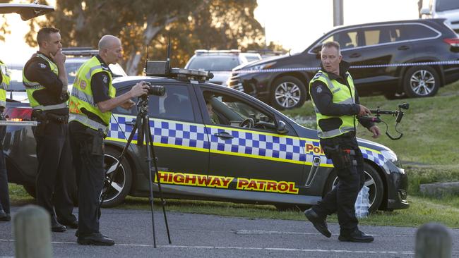 Police at the scene on Monday night. Picture: Wayne Taylor