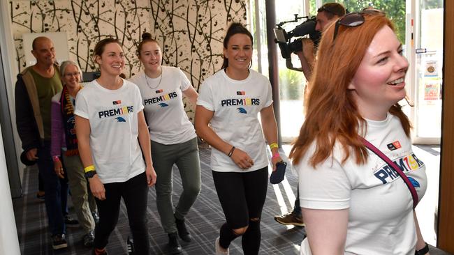 Adelaide players arrive at the afterparty. Picture: AAP / Keryn Stevens