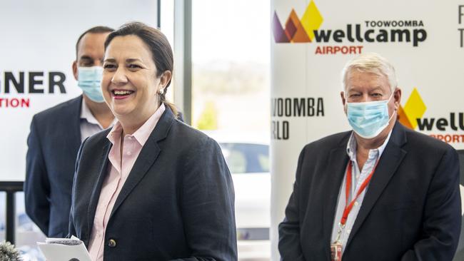 Queensland Premier Annastacia Palaszczuk, with Toowoomba millionaire John Wagner at Wellcamp Aerospace Precinct last month. Picture: Nev Madsen.