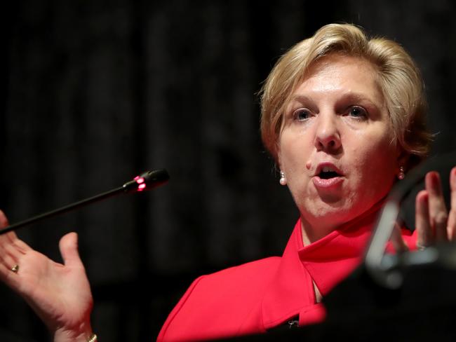 13/02/2020: Tesla Chairwoman Robyn Denholm, speaking in Melbourne. Stuart McEvoy/The Australian.