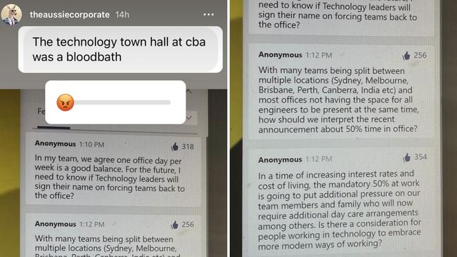 Leaked comments from the CBA town hall describe the ‘bloodbath’ over the 50 per cent return to office mandate. Picture: Instagram