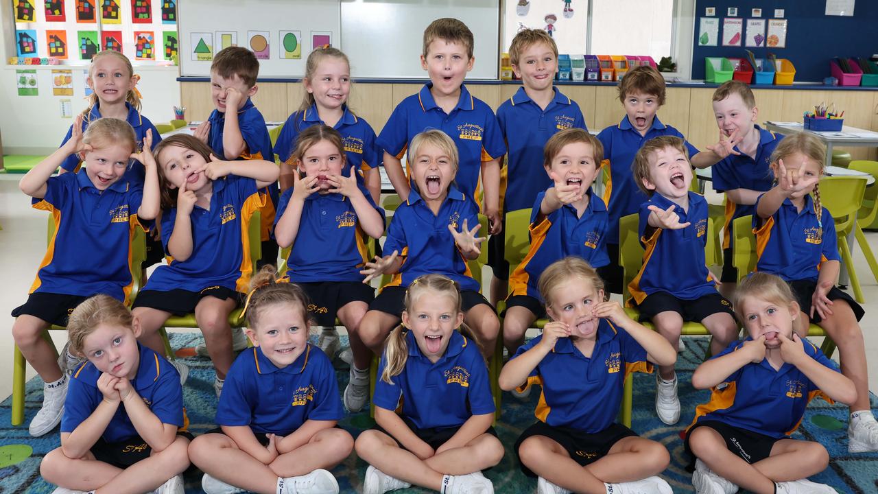 My First Year: St Augustine’s Parish Primary Prep White. Back Row: Maya, Max, Genevieve, Grayson, Sebastian, River, Kai. Middle Row: Ivy, Poppy, Isabel, Finn, Wyatt, Dylan, Minnie. Front Row: Kylie, Zigi, Andie, Malia, Mila. Picture Glenn Hampson