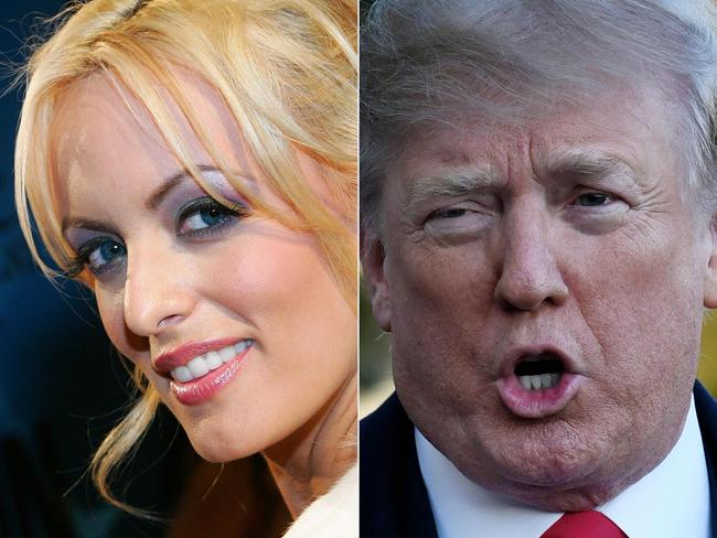 Adult film actor Stormy Daniels claimed she had a sexual tryst with Mr Trump in 2006. Picture: Ethan Miller and Olivier Douliery/ AFP/Getty Images