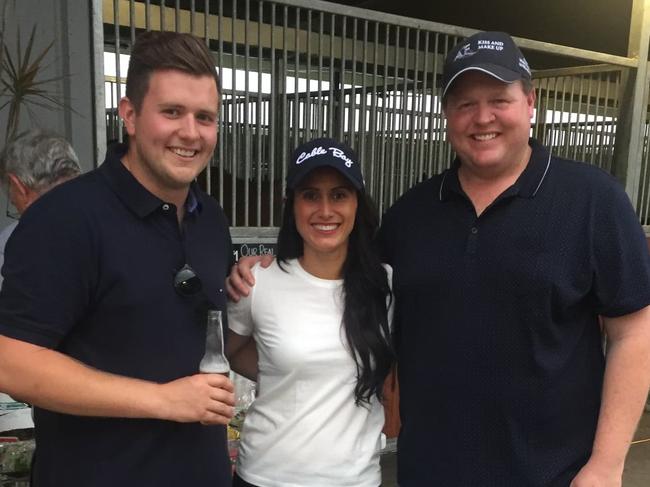 trainer Matt Hoysted left, his wife Caitlin, and Hoysted's training partner Steve O'Dea Picture supplied