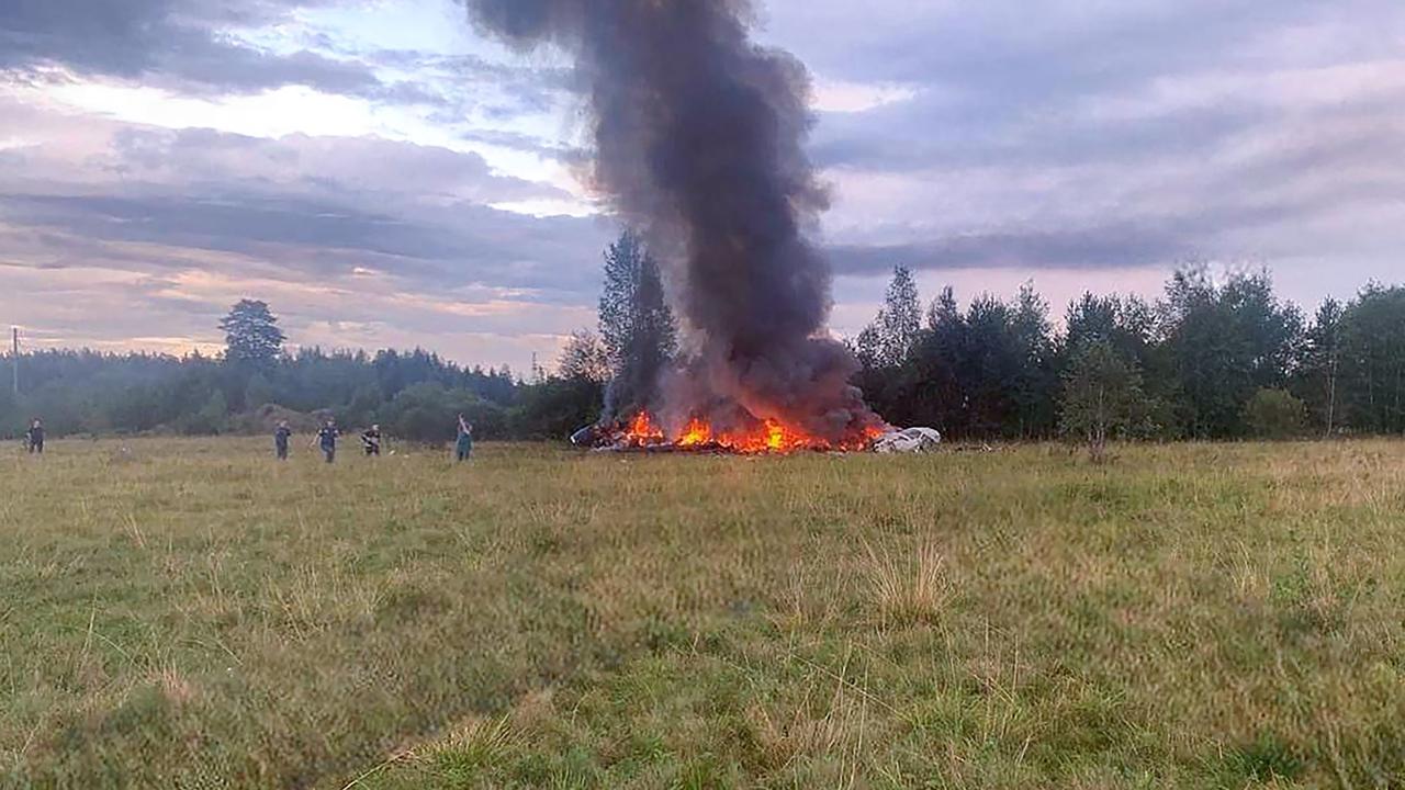 Wreckage of a burning plane near the village of Kuzhenkino, Tver region.