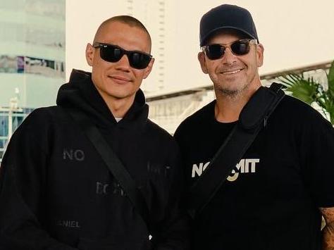 Tim Tszyu with his cutman Mark Gambin in Las Vegas.