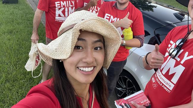 Labor councillor for Calamvale, Emily Kim, on the campaign trail before the March, 2024 election. Picture: Facebook