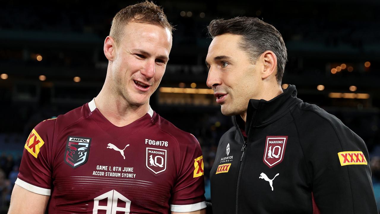 Maroons captain Daly Cherry-Evans and Maroons head coach Billy Slater. Photo by Mark Kolbe/Getty Images.