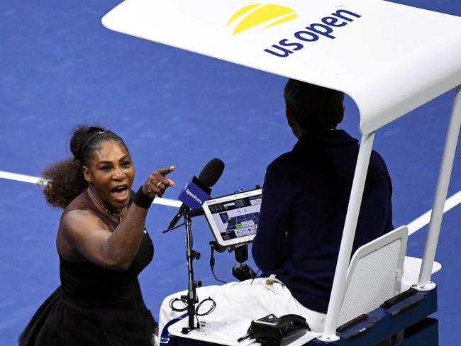 Serena Williams during her infamous umpire rant. Picture: Danielle Parhizkaran-USA TODAY