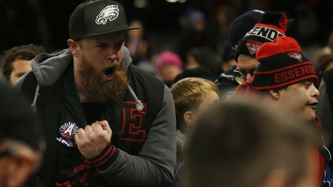 Essendon fans show their disgust after their side’s 104-point loss. Picture: Michael Klein