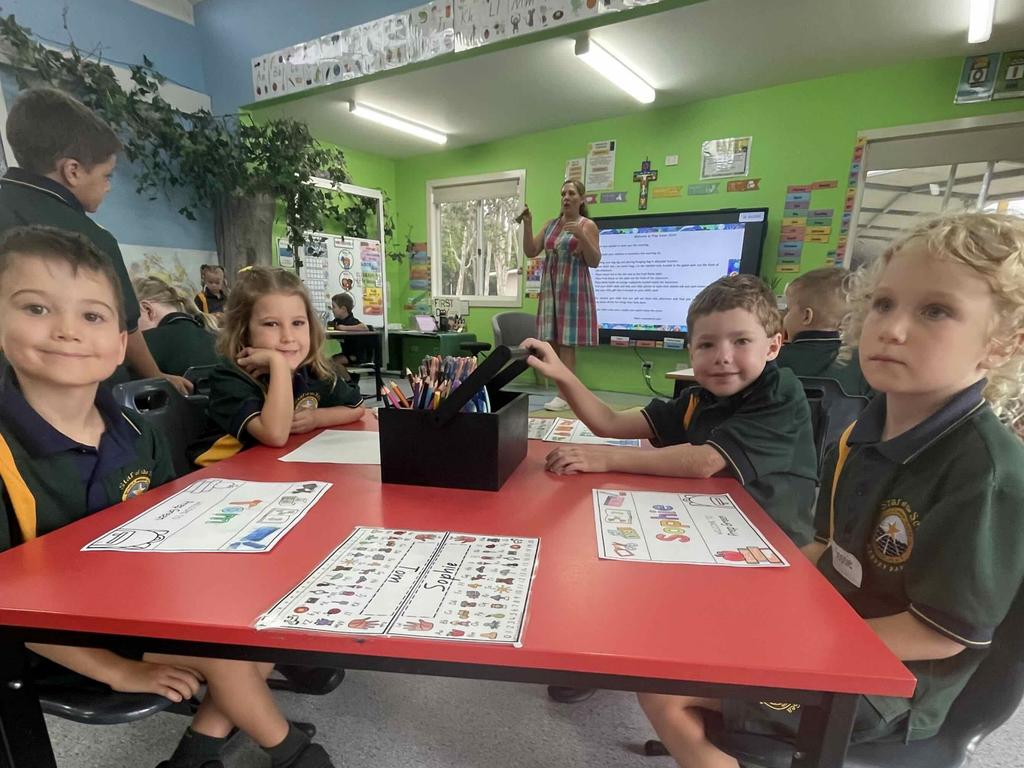 Tom, Sophie, Elijah and Layla at their first day of school at Star of the Sea.