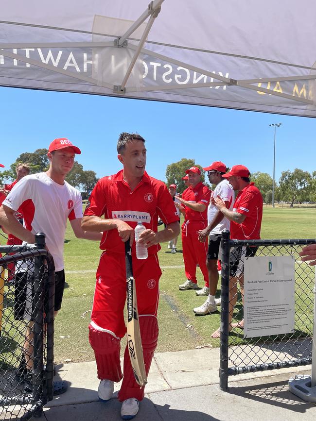 Lucas Ligt leaves the ground after scoring 142no.